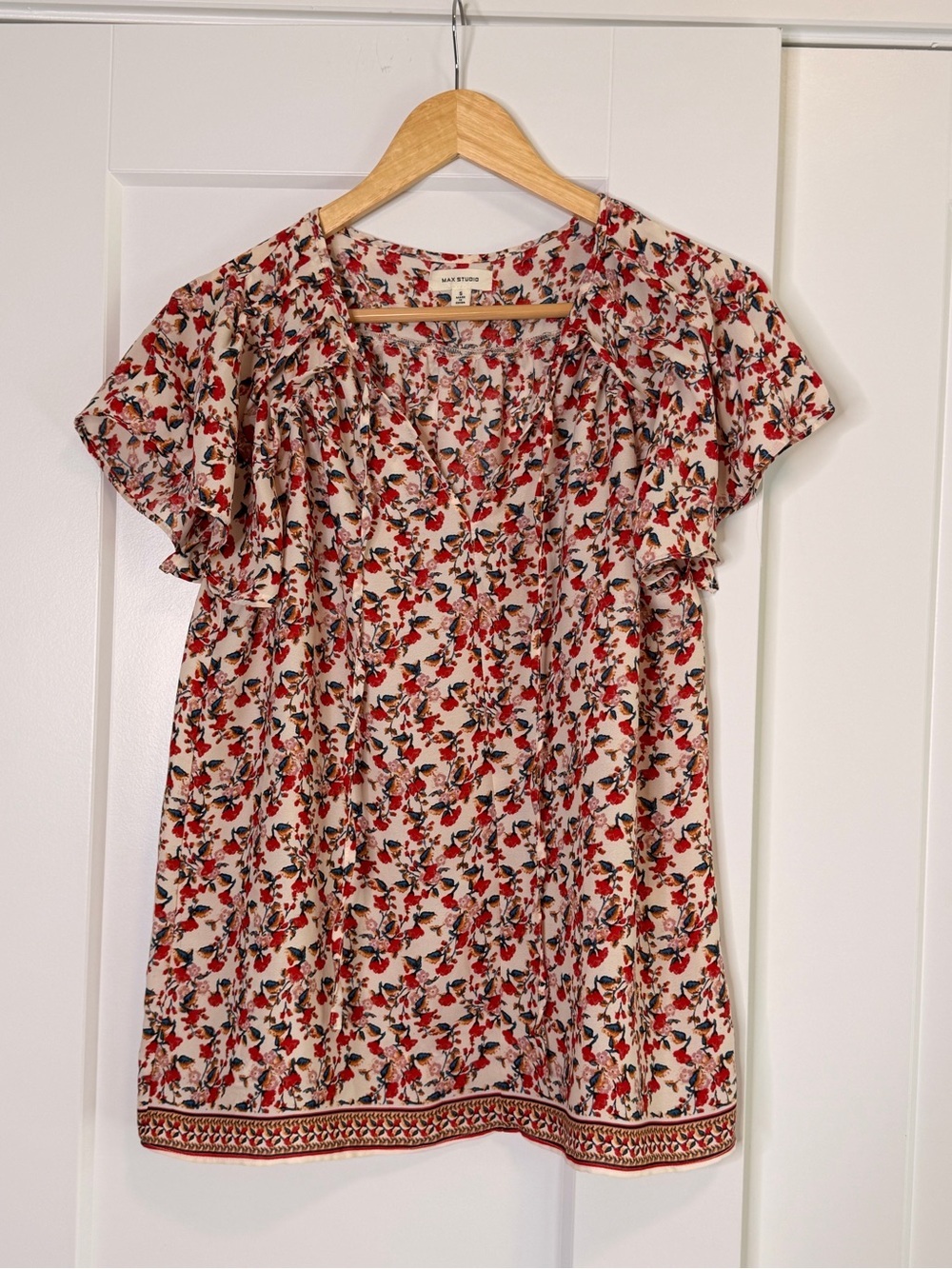 Studio Cream Blouse with Red Floral Print